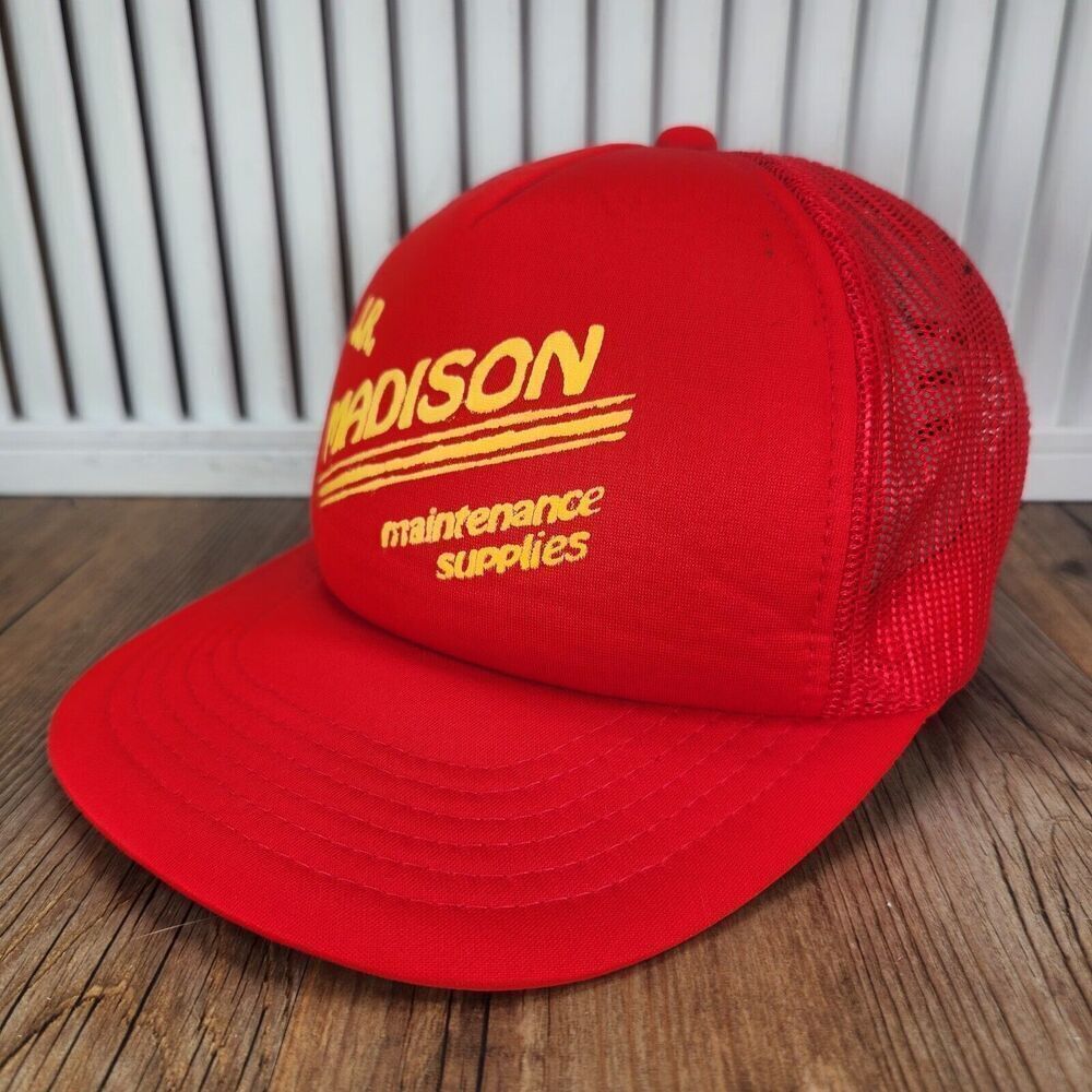 VTG J.R. Madison Maintenance Supplier Snapback Trucker Hat Cap Red Advertising